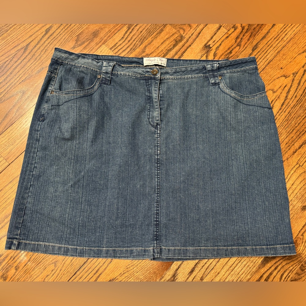 Simply You Dark Wash Stretch Denim Skirt Midi Knee Length Size 26W